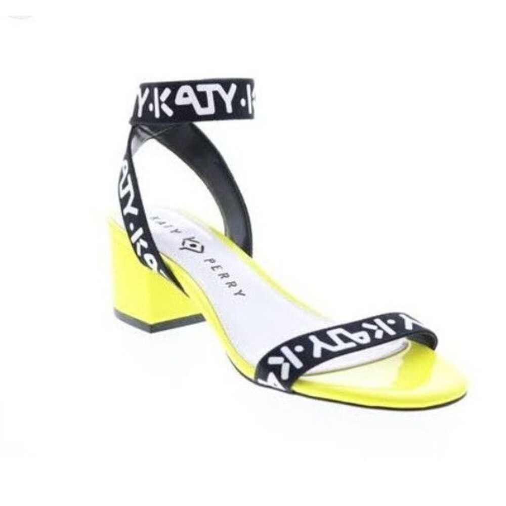 Katy‎ Perry Izzy Sandals Neon Yellow Black Block Heels Ankle Strap EU 40 US 9.5M